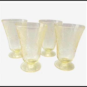 Set of 4 vintage Depression Glass Yellow Florentine